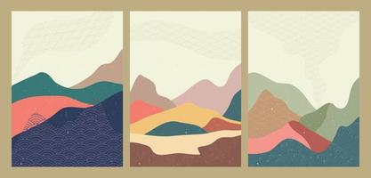 naturaleza abstracta, mar, cielo y paisaje de montaña. Fondo de paisaje geométrico en estilo asiático japonés. ilustración vectorial vector