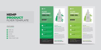 plantilla de volante de producto de cáñamo o cbd, folleto de diseño de volante de promoción o venta de producto de cannabis sativa, cartel, plantilla de portada vector