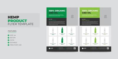 plantilla de volante de producto de cáñamo o cbd, folleto de diseño de volante de promoción o venta de producto de cannabis sativa, cartel, plantilla de portada vector