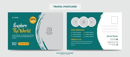 plantilla de diseño de postal de viaje moderno. postal de la empresa de viajes vector