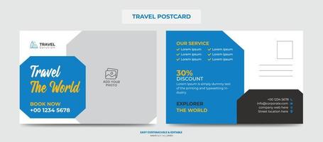 Modern Travel Postcard Design Template. Travel Company Postcard vector