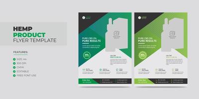 Hemp or Cbd Product Sale Flyer Template, Cannabis Sativa Product Sale or Promotion Flyer Design. Cbd Leaflet Poster Template vector