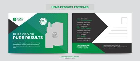 postal de producto de cáñamo o cbd. Plantilla de diseño de postal de promoción o venta de productos de cannabis sativa vector