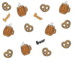 seamless beer doodle pattern with beer and pretzels vector