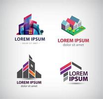 Vector set of building, houses, city, town logos, icons isolated