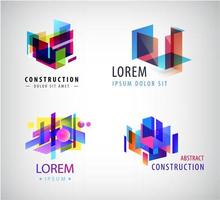 Vector set of abstract geometric colorful logos, icons. Construction building architecture logo, creative