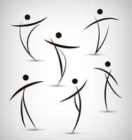 vector, conjunto, de, línea abstracta, hombre, deporte, baile, figura, equipo, iconos vector