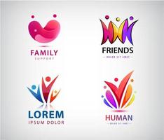 Vector set of people logos. Human, man community, social connection icons. Creative group, social care, kids