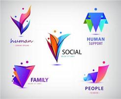 Vector set of men, people group, family logos. Child adoption logo collection and charitable foundations