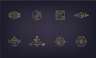 Vector set of abstract geometric logos. Art deco, hipster, golden line style. Circle, triangle, polygon linear shapes. Aztec, magic, esoteric icons, sacred geometry.