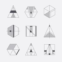 Set of retro line abstract hipster monochrome geometric badge logo, icon vector