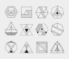 Set of retro line abstract hipster monochrome geometric badge logo, icon vector