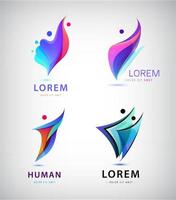 Vector set of origami man logos, human, men, sport and leader signs.