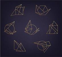 Vector set of abstract geometric logos. Art deco, hipster, golden line style. Stylish linear modern shapes, dynamic icons