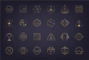 Vector set of abstract geometric logos. Art deco, hipster, golden line style. Circle, triangle, polygon linear shapes. Aztec, magic, esoteric icons, sacred geometry