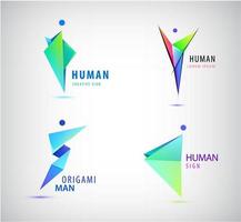 Vector set of origami man logos, human, men, sport and leader signs.