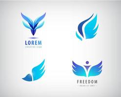 vector conjunto de logotipos de alas azules.