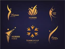 Vector abstract silhouette people, human logo design. Gym, fitness, sport, dance web icon and symbol. Group of men, social net, meeting. Helathy lifestyle concept, winner