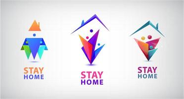Vector stay home, save the lives of the people of the coronavirus COVID-19 concept. Family stays together at home. Abstract Logos, stickers, icons for quarantine company coronavirus covid