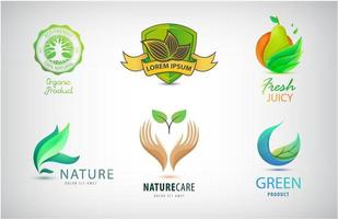 Vector set of nature, eco, environment logos. Landscaping design concept. Abstract illustrations with tree, leaves in the circle. Park theme symbol. Icon template for gardening business