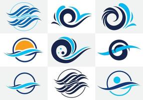 Plantilla de diseño de símbolo de signo de logotipo de onda de agua. conjunto de iconos de olas del océano vector