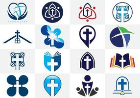 conjunto de iconos de iglesia. símbolos de signo de logotipo cristiano. la cruz de jesus vector
