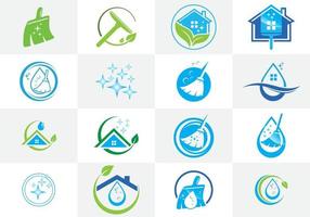 diseño de logotipo de empresa de servicio de limpieza. conjunto de iconos vectoriales