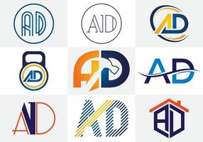 A D Letter Logo Design. Creative A D Letters icon set vector. vector