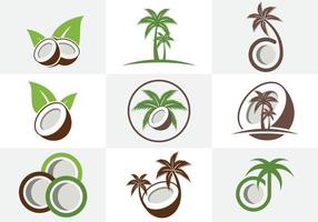 Creative modern coconut with leaves sign logo design template. Icon set vector