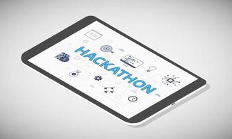 hackathon technology concept on tablet screen with isometric 3d style vector