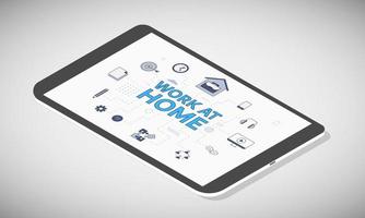 work at home concept on tablet screen with isometric 3d style vector