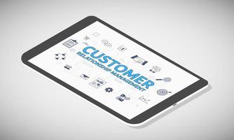 crm customer relationship management concept on tablet screen with isometric 3d style vector