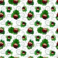 Clover leaves and ladybugs seamless pattern. Vector ornament for the holiday St. Patrick's Day.