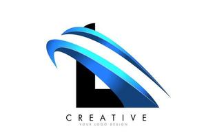 L Letter logo with blue gradient swash design. vector