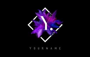 Y Letter Logo Design with Colorful ink Stroke over White Square Frame. vector