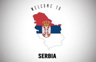 Serbia bienvenido al texto y a la bandera del país dentro del diseño del vector del mapa de la frontera del país.