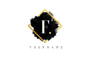 F Letter Logo Design with Black Stroke and Golden Frame. vector