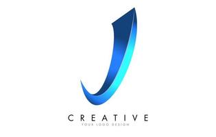 Creative J letter logo with Blue 3D bright Swashes. Blue Swoosh Icon Vector. vector