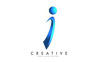 Creative I letter logo with Blue 3D bright Swashes. Blue Swoosh Icon Vector.