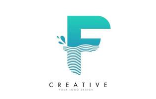 F Letter Logo with Waves and Water Drops Design. vector