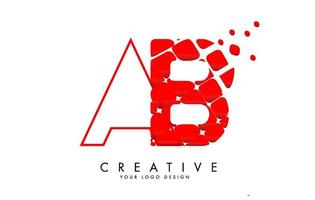 Letters AB A B Design with red shattered blocks and monogram vector illustration.