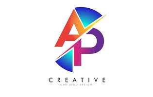 Colorful AP A P Letter Logo Design with a Creative Cut and Gradient Blue Rounded Background. vector