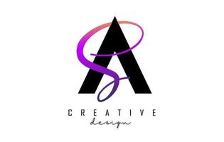 Letters AS Logo with two colors design. Letters A and S with geometric and handwritten typography. vector
