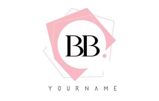 Letras geométricas de doble bb b con diseño de logotipo de color rosa pastel con formas circulares y rectangulares vector