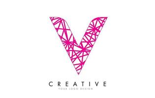 Sketched stylized Letter V with different Pink Lines Pattern Design. vector