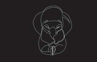 boceto de elefante bebé triste de línea continua. vector