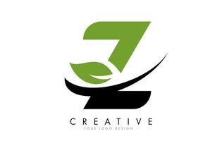 Letter Z with Leaf and Creative Swoosh Logo Design. vector