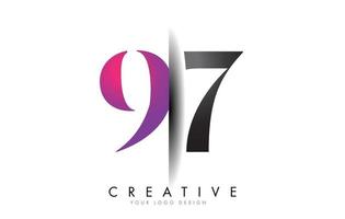 97 9 7 Grey and Pink Number Logo with Creative Shadow Cut Vector. vector