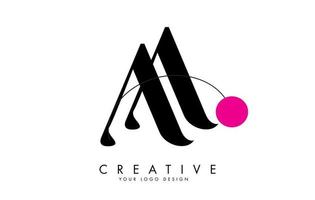 Handwrriten Double AA letter logo design with a pink dot. vector