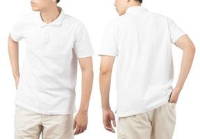 Young man in blank Polo t-shirt mockup front and back used as design template, isolated on white background with clipping path photo